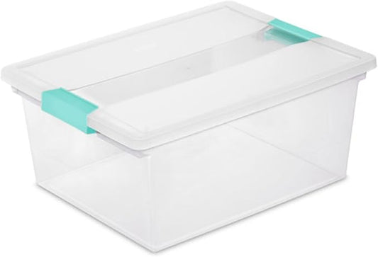 Sterilite Deep Clip Box, Stackable Small Storage Bin with Latching Lid, Plastic Container to Organize Paper, Office, Home, Clear Base and Lid, 1-Pack