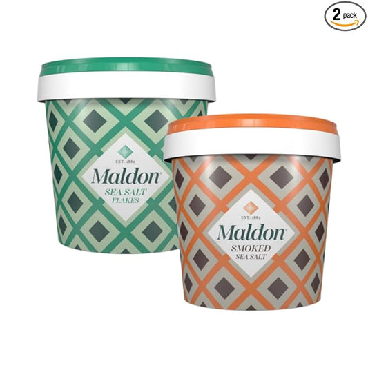 Maldon Variety Pack of Sea Salt Flakes and Smoked Sea Salt, 1 Bucket Each