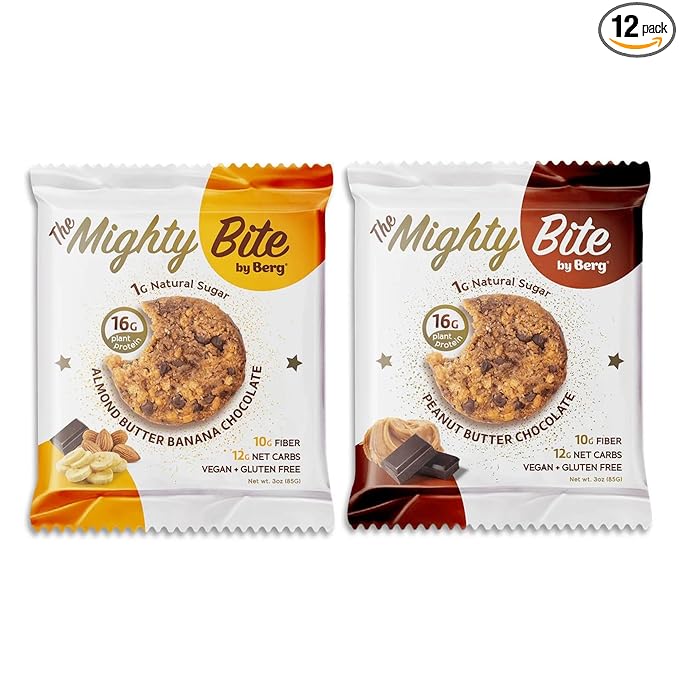 The Mighty Bite by Berg Variety, Almond Butter Banana Chocolate & Peanut Butter Chocolate 3oz, 6 each