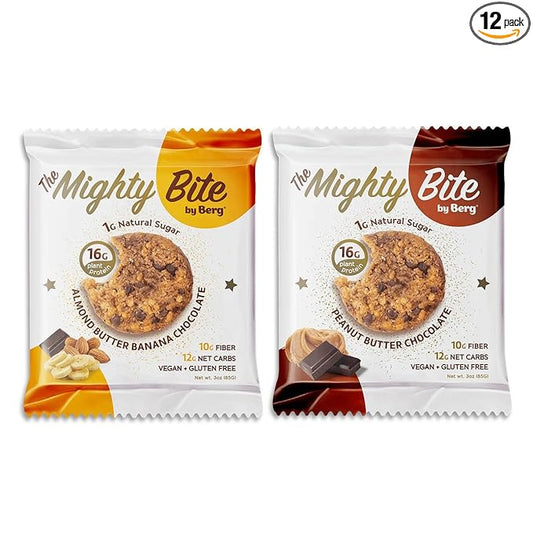 The Mighty Bite by Berg Variety, Almond Butter Banana Chocolate & Peanut Butter Chocolate 3oz, 6 each