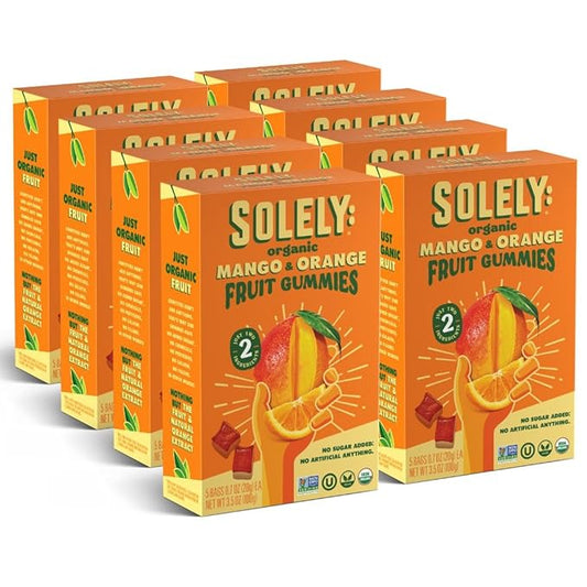 Solely Organic Mango & Orange Whole Fruit Gummies (Pack of 8 Boxes, 5 Bags per Box)