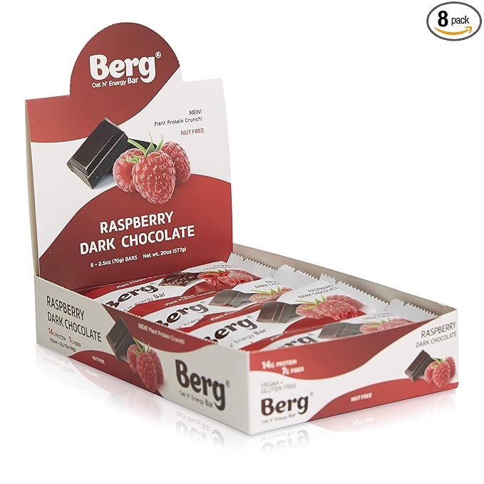 Berg Oat N' Energy Bar Raspberry Dark Chocolate, 2.5oz, 8-Pack