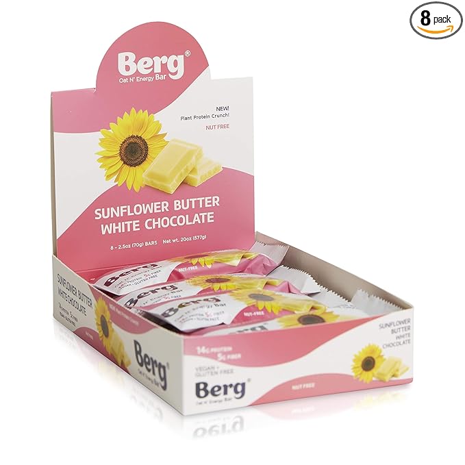 Berg Oat N' Energy Bar Sunflower Butter White Chocolate, 2.5oz, 8-Pack