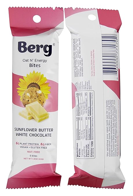 Berg Oat N' Energy Bites Sunflower Butter White Chocolate, 1.5oz, 8-Pack