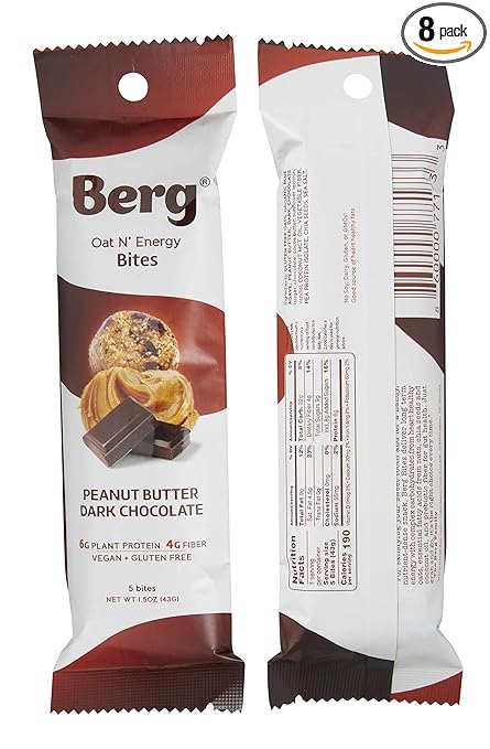 Berg Oat N' Energy Bites Peanut Butter Dark Chocolate, 1.5oz, 8-Pack