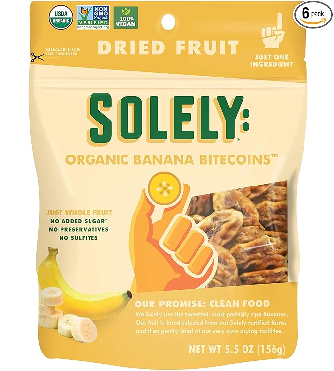 Solely Organic Dried Banana Bitecoins, 5.5oz 6-Pack