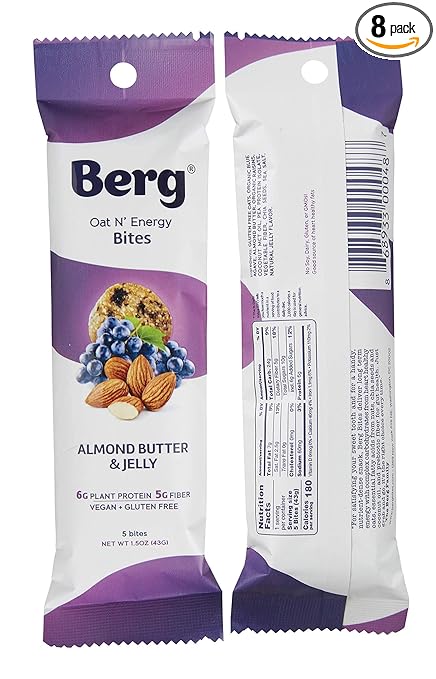 Berg Oat N' Energy Bites Almond Butter & Jelly, 1.5oz, 8-Pack