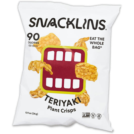 Snacklins Teryaki Plant Crisps - Plant Based Crisps, Low Calorie Snacks, Vegan, Gluten-Free, Grain-Free, Healthy, Crunchy, Puffed Snack (Pack of 12)