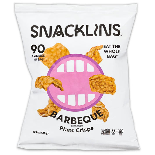 Snacklins Barbeque Plant Crisps - Plant Based Crisps, Low Calorie Snacks, Vegan, Gluten-Free, Grain-Free, Healthy, Crunchy, Puffed Snack - Barbeque, 0.9oz (Pack of 12)