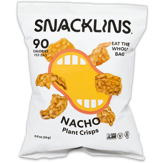 Snacklins Nacho Plant Crisps - Plant Based Crisps, Low Calorie Snacks, Vegan, Gluten-Free, Grain-Free, Healthy, Crunchy, Puffed Snack - Barbeque, 0.9oz (Pack of 12)